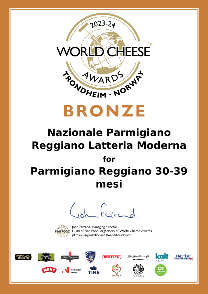 Latteria sociale moderna vince un bronzo per la categoria Parmigiano Reggiano 30-39 mesi di stagionatura