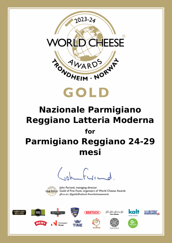Latteria sociale moderna vince un oro per la categoria Parmigiano Reggiano 24-29 mesi di stagionatura